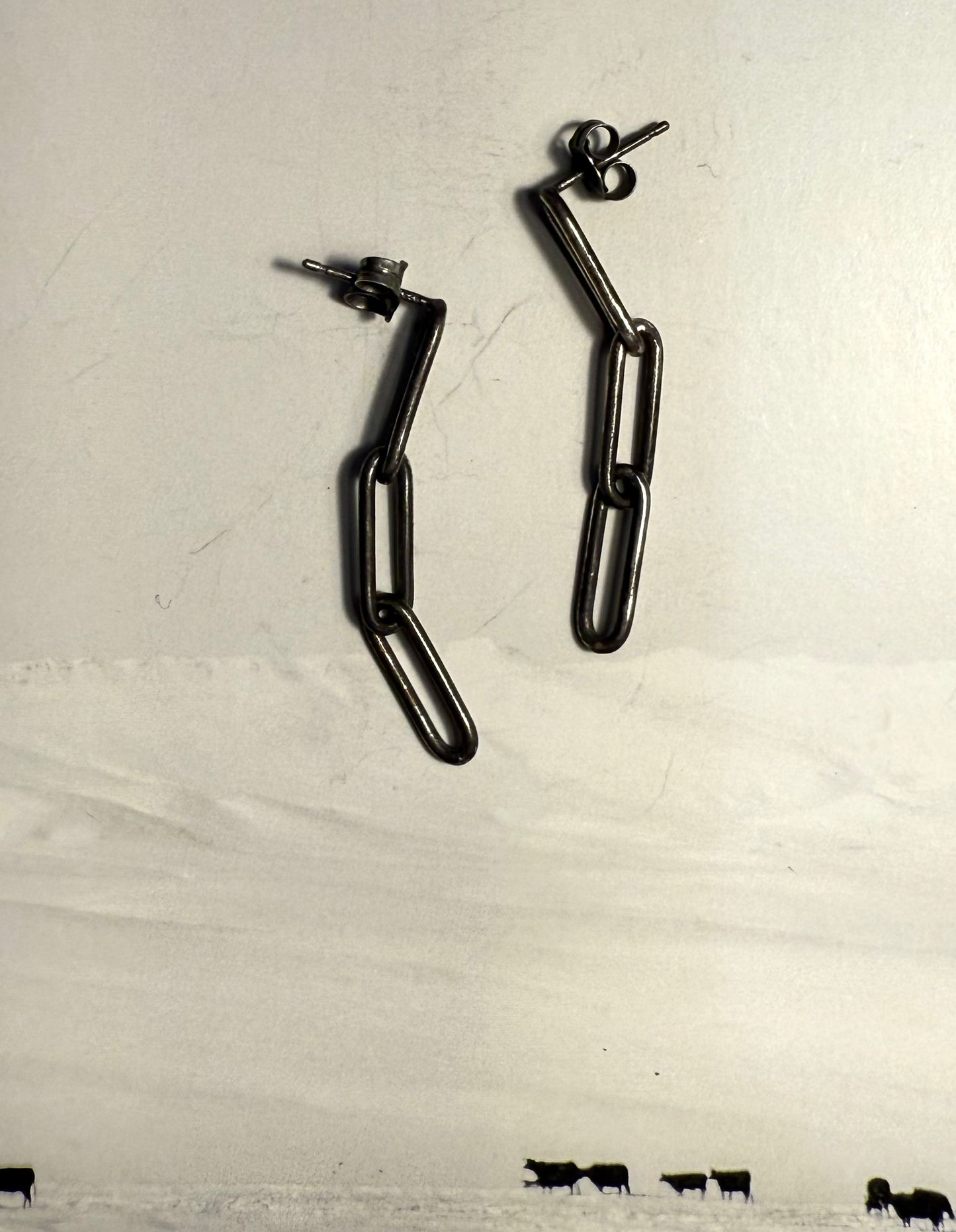 Sterling Silver 3 Link Paperclip Earrings