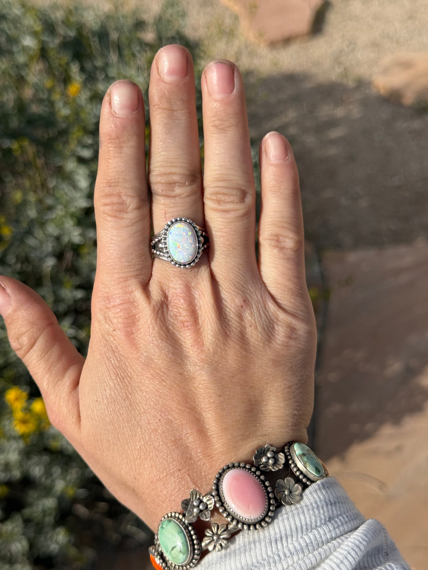 Sterling Silver Dainty Opal Ring