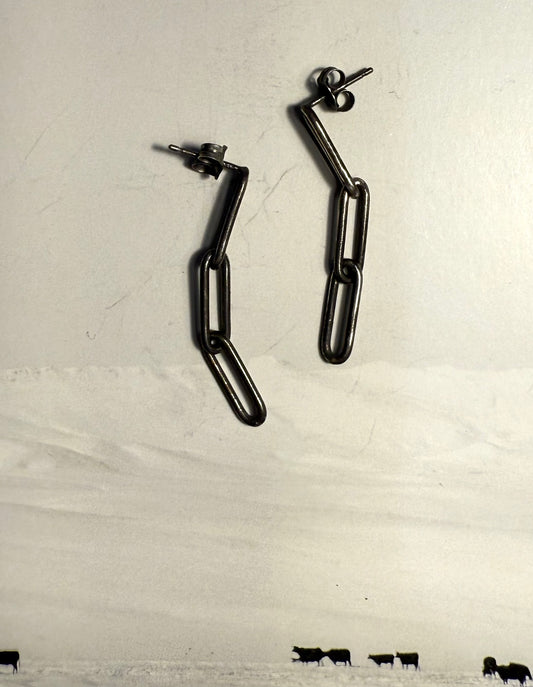Sterling Silver 3 Link Paperclip Earrings