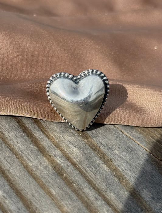 Native American Handmade Sterling Silver Bubble Heart Ring Large