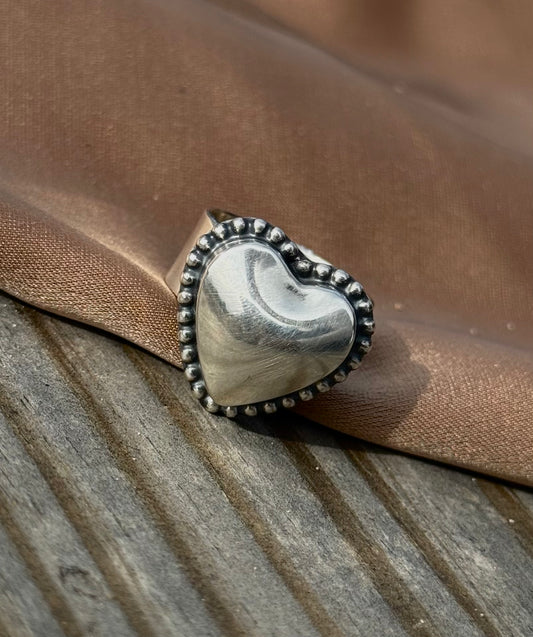 Native American Made Sterling Silver Bubble Heart Ring Small