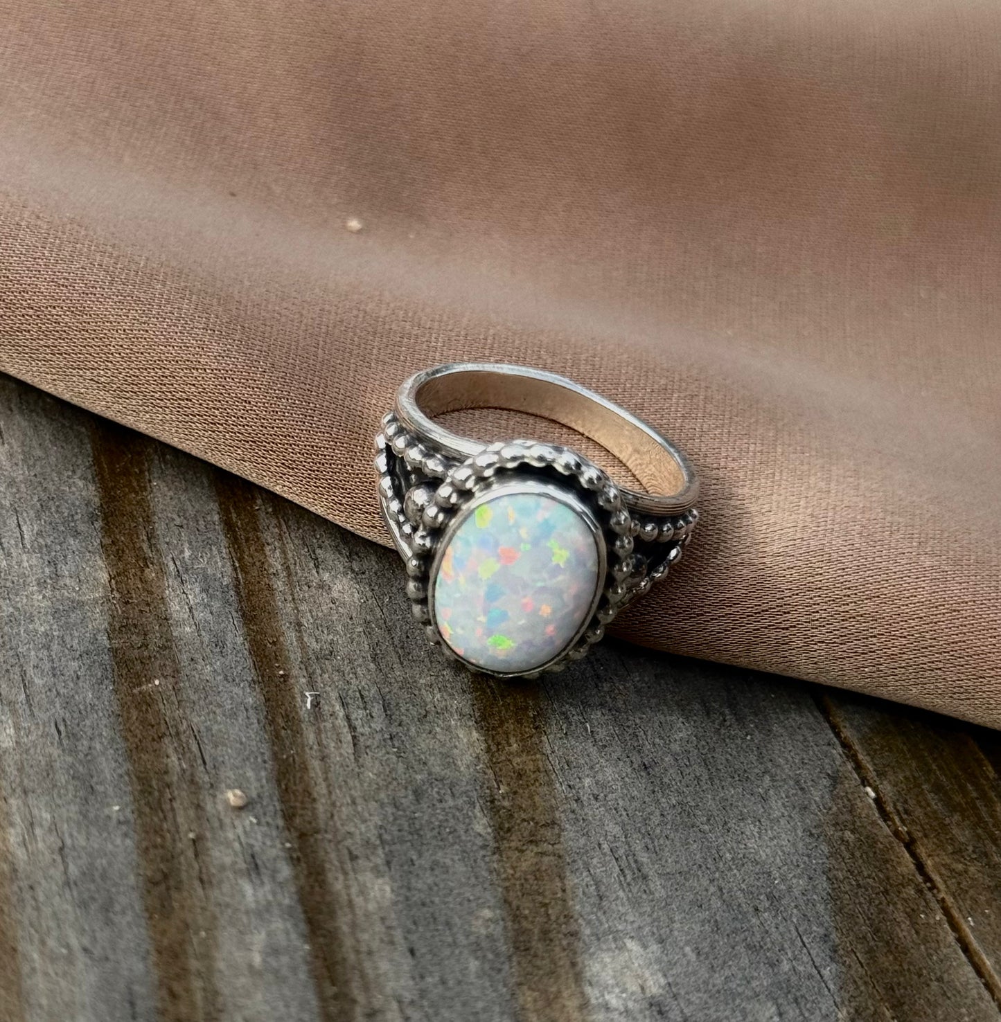 Sterling Silver Dainty Opal Ring