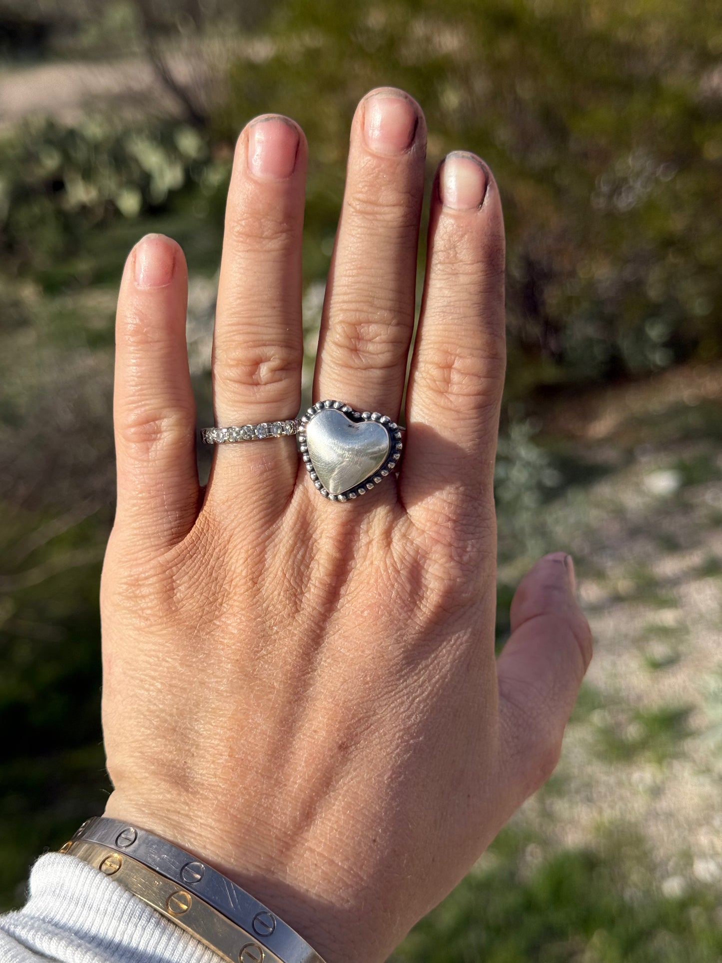 Native American Made Sterling Silver Bubble Heart Ring Small